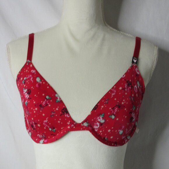 Victoria's Secret Bra Red Floral Demi Unlined Underwire Convertible Size 34D NWT - Picture 1 of 12